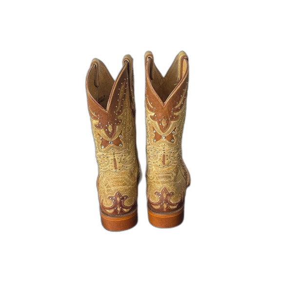 Johnny Ringo Rhinestone Cowgirl Tan Leather Boots Women’s 9B JR922-43 - Picture 4 of 16